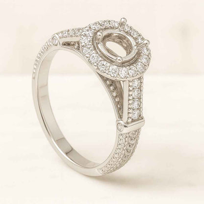Round Shape Semi Mount Hidden Halo Ring Double Prong Set Blank Ring 14K Solid Gold Ring