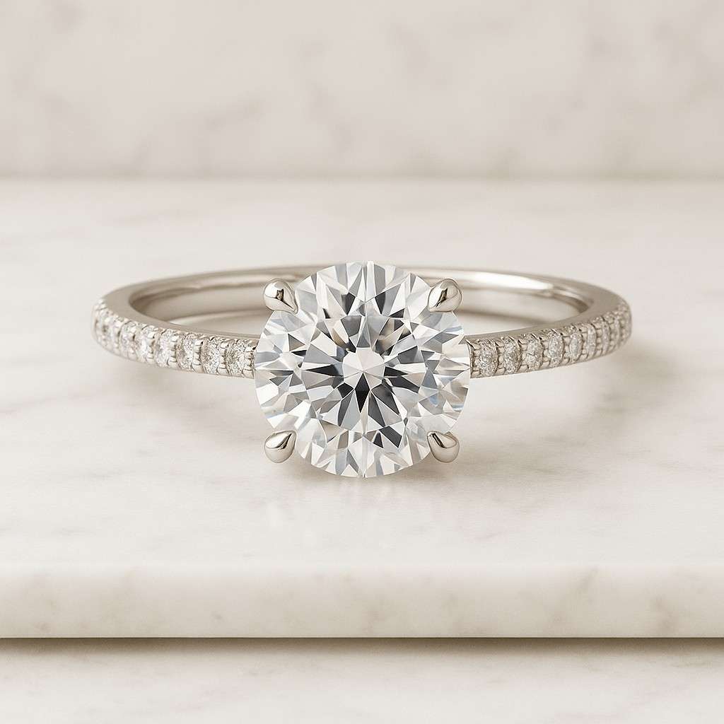 Round Solitaire Diamond Engagement Ring  2 Carat Engagement Ring 4 Prong, plain band Solitaire Ring Anniversary Bridal Gift