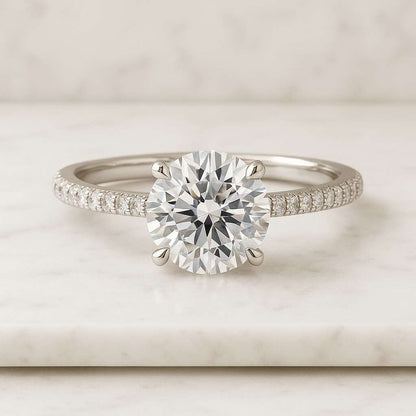 Round Solitaire Diamond Engagement Ring  2 Carat Engagement Ring 4 Prong, plain band Solitaire Ring Anniversary Bridal Gift