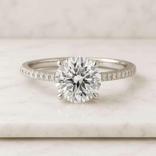 Round Solitaire Diamond Engagement Ring  2 Carat Engagement Ring 4 Prong, plain band Solitaire Ring Anniversary Bridal Gift