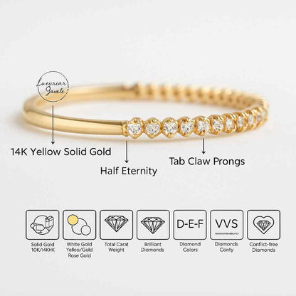 Round Stackable Half Eternity Band 14K Solid Yellow Gold Wedding Band
