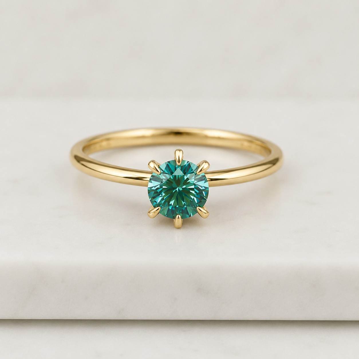 round teal sapphire ring, lab created solitaire accents, custom gold engagement ring, anniversary gift
