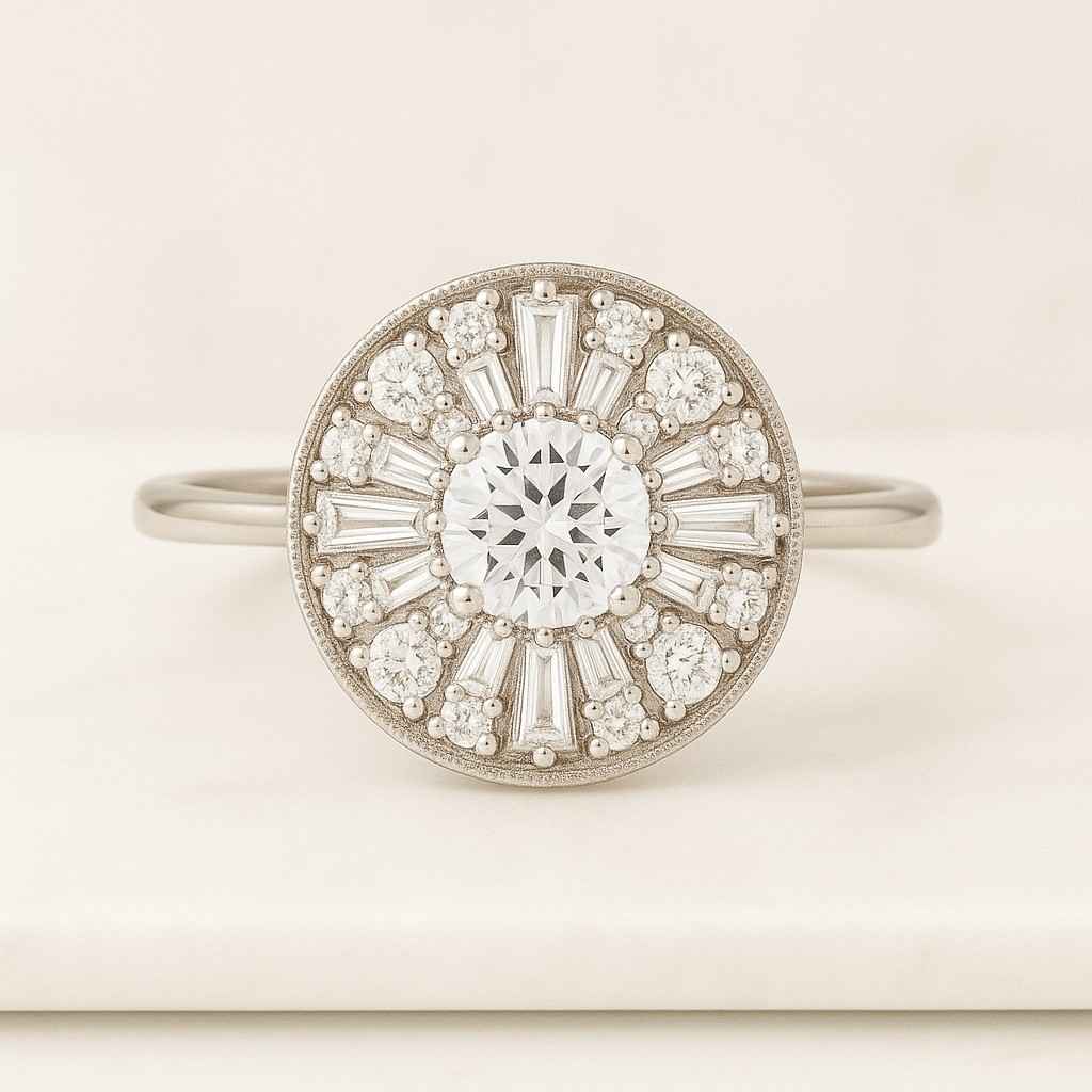 Round and Marquise Diamond Statement Ring Certified Ring Gift Boxed