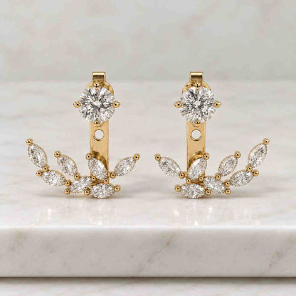 Round cut Lab Grown Diamond Earrings, Round cut Diamond Jacket Earrings, 14k White Gold Detachable Ear Jacket Earrings
