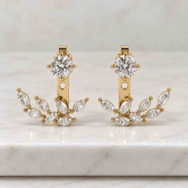 Round cut Lab Grown Diamond Earrings, Round cut Diamond Jacket Earrings, 14k White Gold Detachable Ear Jacket Earrings

