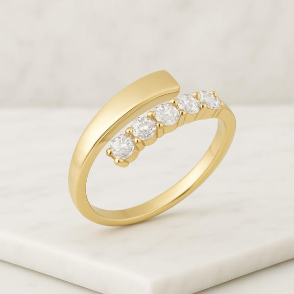 Round cut Lab Grown Diamond Wedding Band Open Wrap Ring 14K Gold Cuff Stacking Ring Open Cuff Wedding Band  Minimalist Stackable Matching Ring