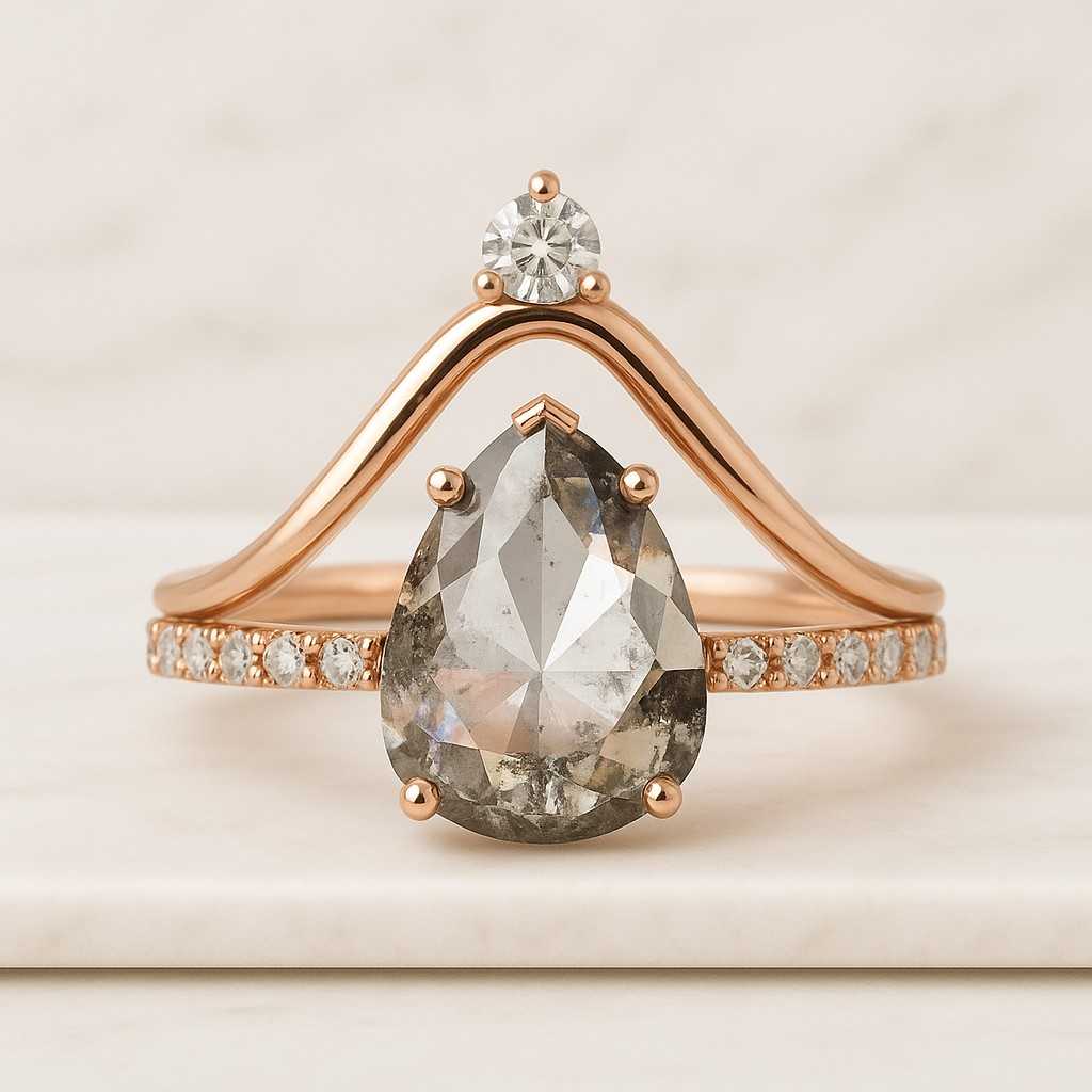 Round cut Moissanite Wedding band Vintage Rose gold Diamond Curved wedding band