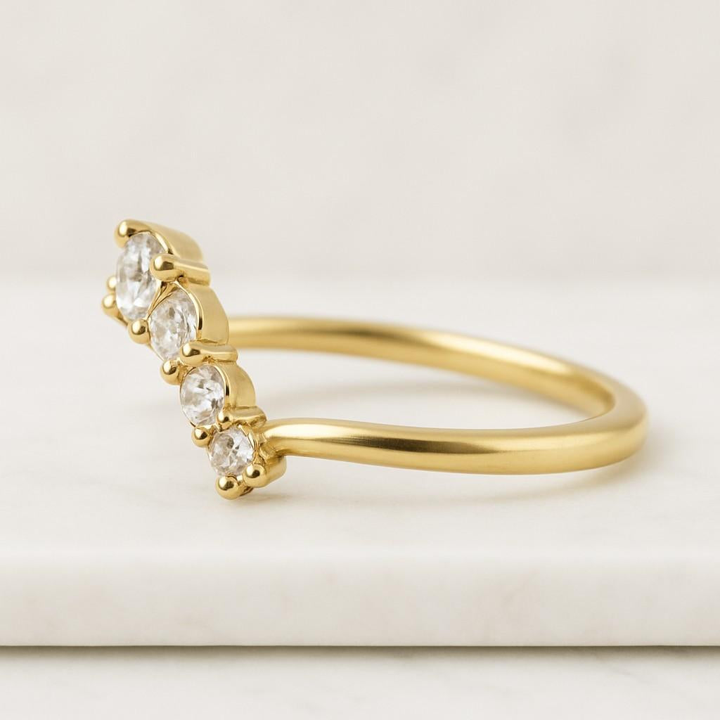 Round cut Moissanite Wedding band Vintage Rose gold Diamond Curved wedding band Cluster Stacking Matching ring Promise ring for women