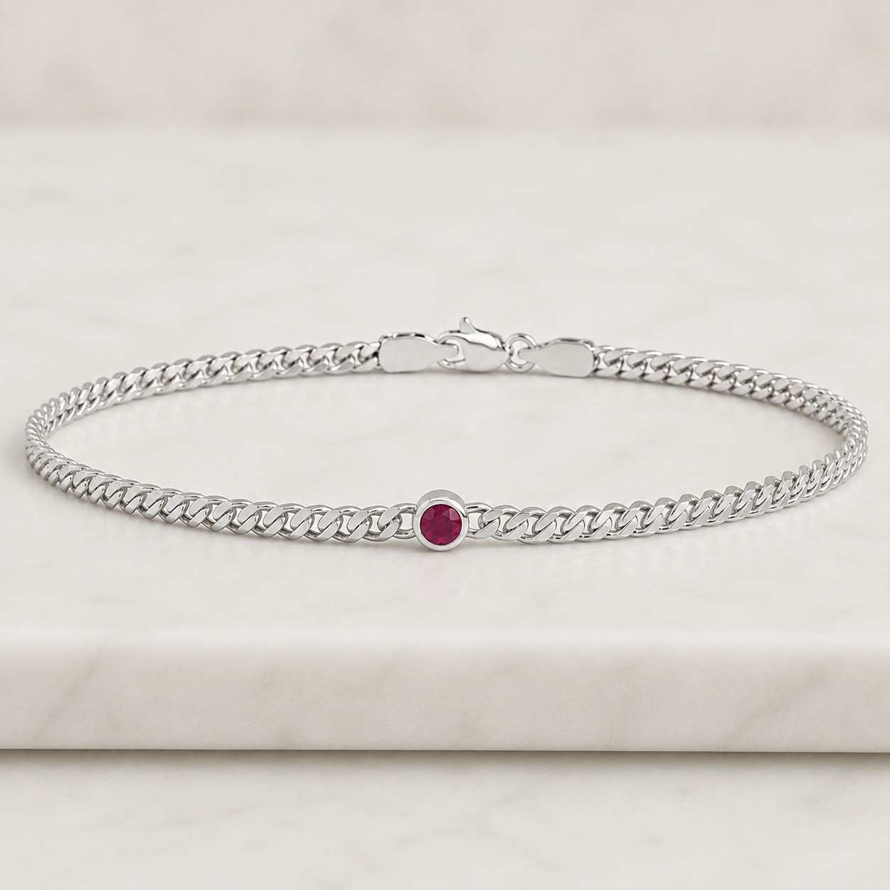 ruby bracelet: 14k yellow gold bezel set july birthstone