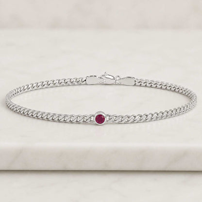 Ruby Bracelet: 14K Yellow Gold Bezel Set July Birthstone