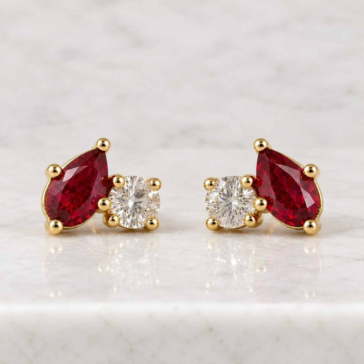 Ruby Diamond Flower Stud Earrings 14K Gold | Natural Ruby Cluster Earrings | July Birthstone Gift | Floral Gold Studs
