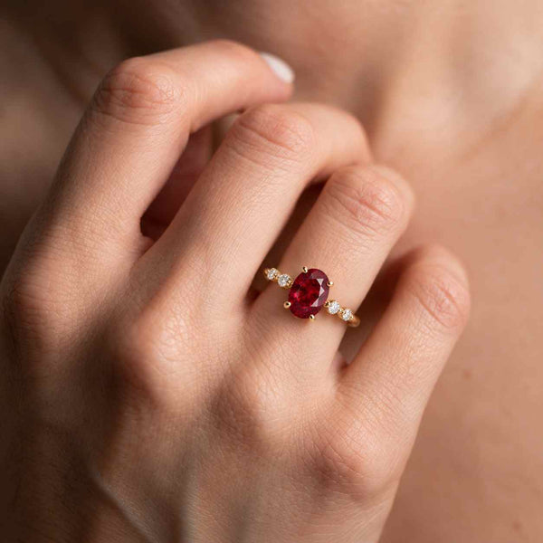 Ruby Halo Engagement Ring – 14K Gold Oval Red Gemstone Ring with Diamond Accents, Vintage Inspired Promise Ring for Women
