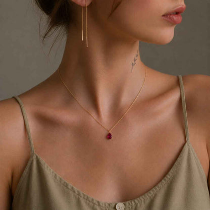 Ruby Neckless 14k Gold Anniversary Red Gemstone Pendant Dainty Birthstone Necklace,
