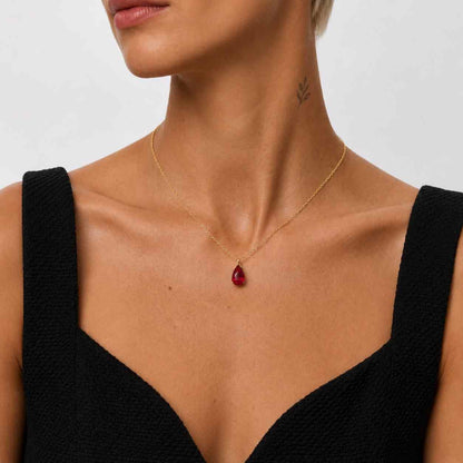 Ruby Pear Necklace, Solid Gold Lab Gemstone Pendant, Pear Gemstone Pendant, Ruby Birthstone, Perfect Gift for her.
