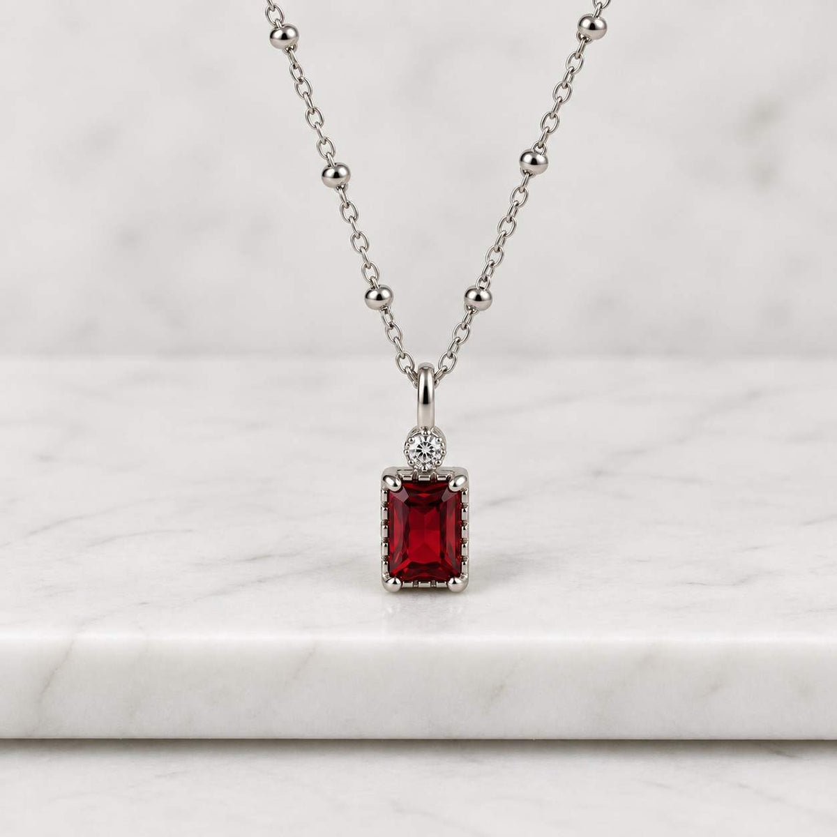 ruby station necklace, emerald cut natural gemstone choker, 18k gold vermeil layering chain
