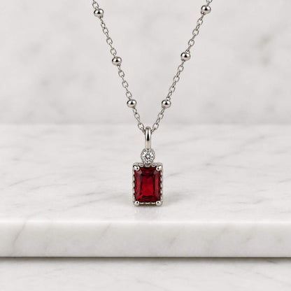 Ruby Station Necklace, Emerald Cut Natural Gemstone Choker, 18k Gold Vermeil Layering Chain
