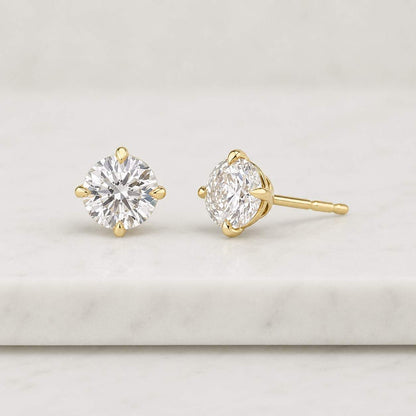Round 3 Carat Total Weight IGI Certified D Color VVS2 Clarity Ideal Cut Lab Diamond Stud Earrings 14k Gold 4 Prongs Martini Set Pushbacks
