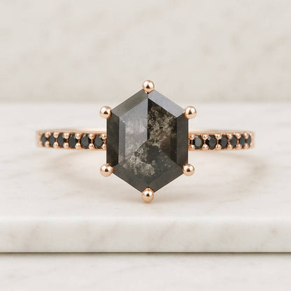 Salt And Pepper Diamond Cushion Ring, Salt And Pepper Diamond Vintage Engagement Ring, Vintage Cushion Ring, Raw Diamond Ring, Raw Cushion