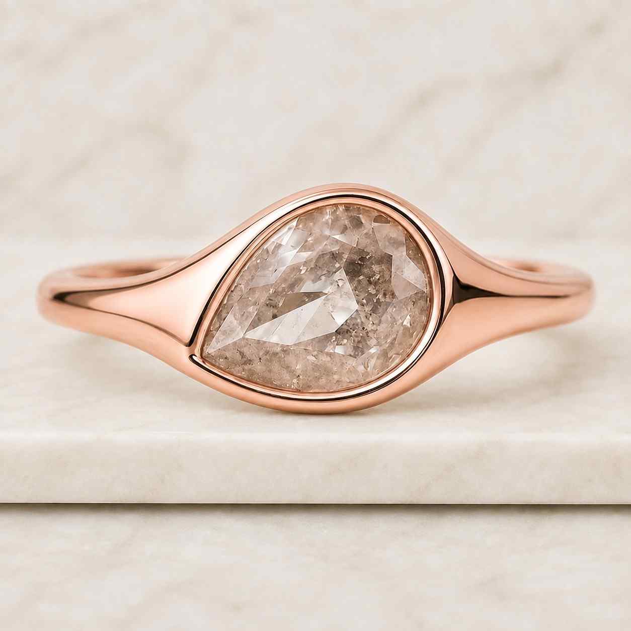 salt and pepper diamond engagement ring - tear drop pear shape white gold wedding ring - diamond cluster anniversary ring by manhattanbox