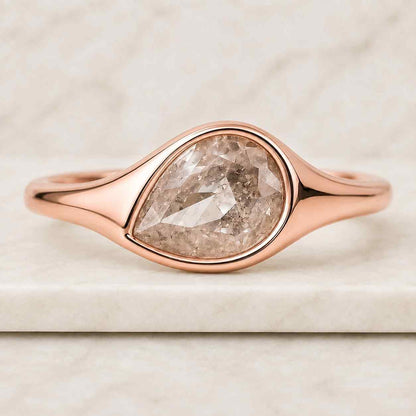 Salt and Pepper Diamond Engagement Ring - Tear Drop Pear Shape White Gold Wedding Ring - Diamond Cluster Anniversary Ring by ManhattanBox