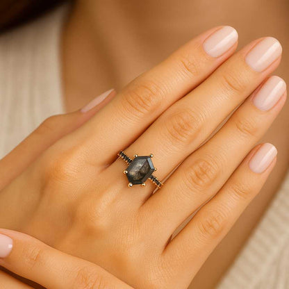 Salt and Pepper Diamond Engagement Ring, Engagement Ring Gold, Salt Pepper Ring, Diamond Wedding Band, Antique engagement ring, Gold Rings