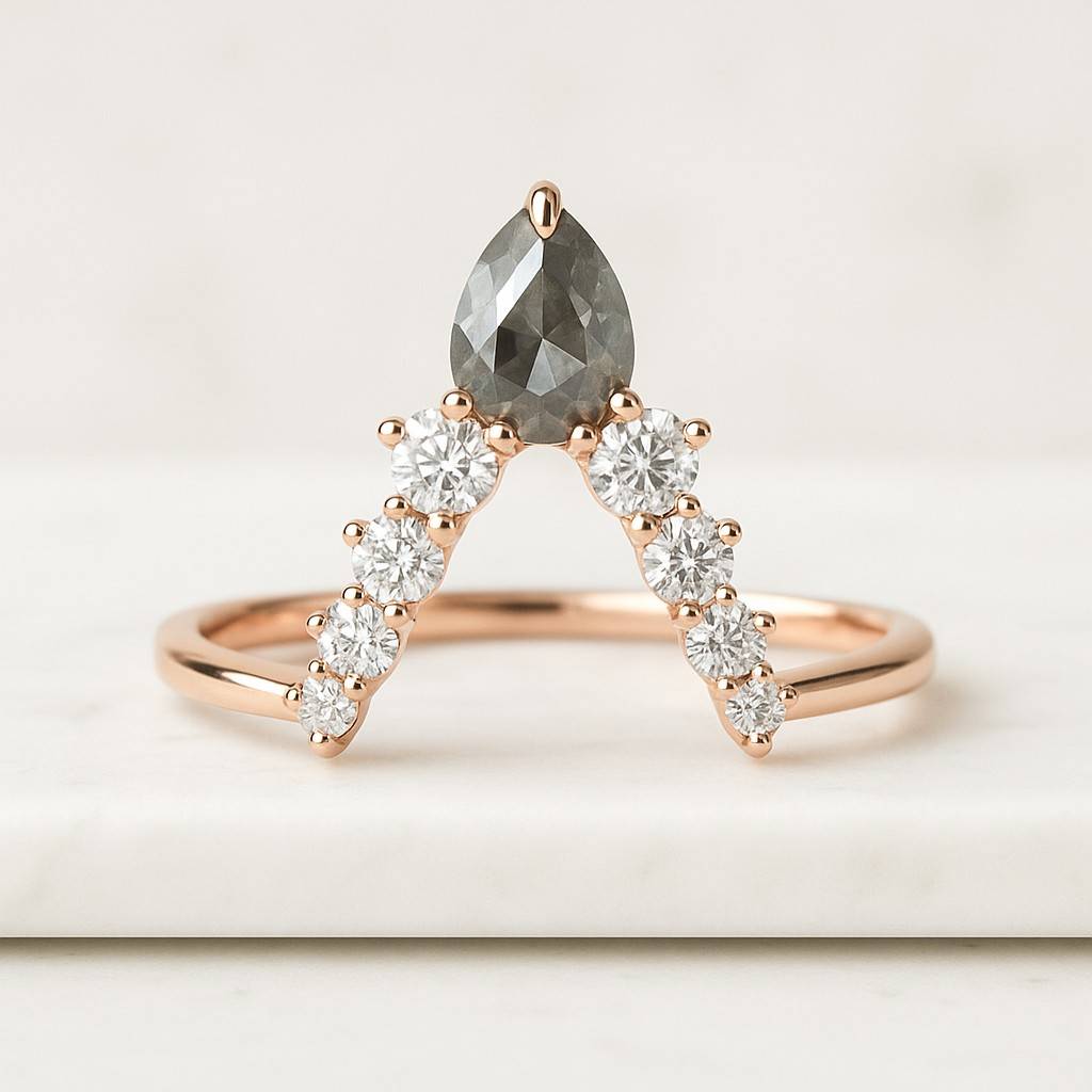 Salt and Pepper Diamond Ring Kite Moissanite Ring Antique Style Art Deco Ring Engagement Ring Wedding Ring Platinum Ring Her