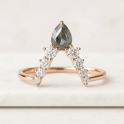 Salt and Pepper Diamond Ring Kite Moissanite Ring Antique Style Art Deco Ring Engagement Ring Wedding Ring Platinum Ring Her