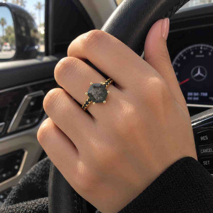 Salt and pepper diamond engagement, diamond cluster ring, 14k/18k yellow and rose gold, Engagement Ring Salt and Pepper Rustic, 8 Diamonds
