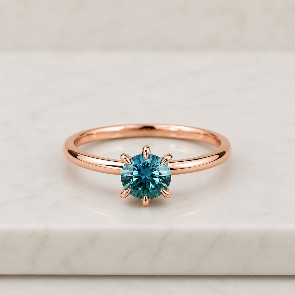 Sapphire Engagement Ring, Round Teal Sapphire Solitaire ring with Teal Blue Green Sapphire, Prong Set Sapphire Ring
