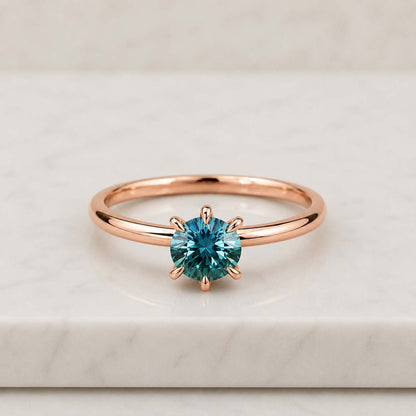 Sapphire Engagement Ring, Round Teal Sapphire Solitaire ring with Teal Blue Green Sapphire, Prong Set Sapphire Ring
