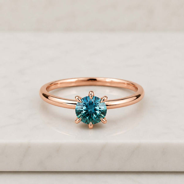 Sapphire Engagement Ring, Round Teal Sapphire Solitaire ring with Teal Blue Green Sapphire, Prong Set Sapphire Ring
