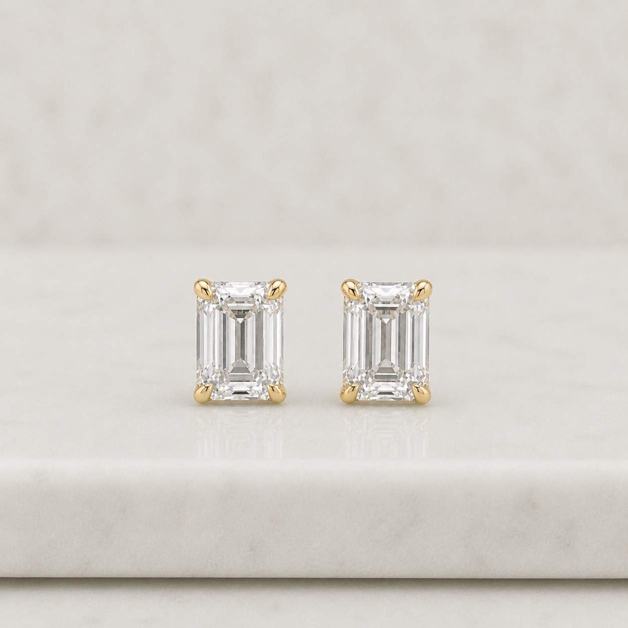 Emerald Cut Lab Made Diamond Solitaire Earrings, 14K Solid Gold Diamond Wedding Studs, 0.50 To 4.00 TCW Earrings For Her, 2 Days Shipping
