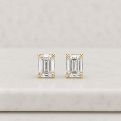 Emerald Cut Lab Made Diamond Solitaire Earrings, 14K Solid Gold Diamond Wedding Studs, 0.50 To 4.00 TCW Earrings For Her, 2 Days Shipping

