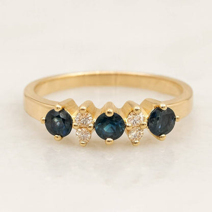 Blue Sapphire and Lab-Grown Diamond Ring 14K White Gold Solitaire