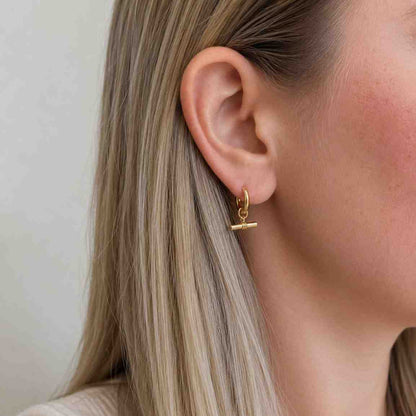 Sarah Alexander, Axis Wavy T-Bar Charm Earrings, 18ct Gold Vermeil