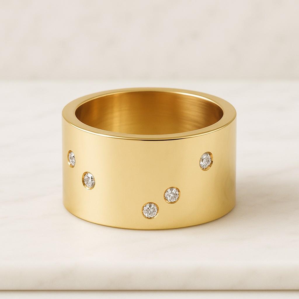 Scattered Diamond Wedding Band Flush Set Round Diamond Cigar Band Huge Cigar Band Cocktail Band Matt Gold Finish Cigar Band