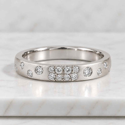 Scattered Moissanite Wedding Band Women, 14K Solid Gold Moissanite Ring, Flush Set Minimalist Stacking Ring, 2mm Dainty Thin Marriage Rings
