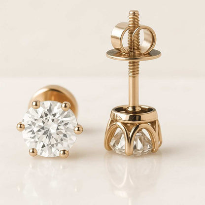 Screw Back Diamond Earrings 4 Claw Prong Set Diamond Studs Minimalist Earrings For Her