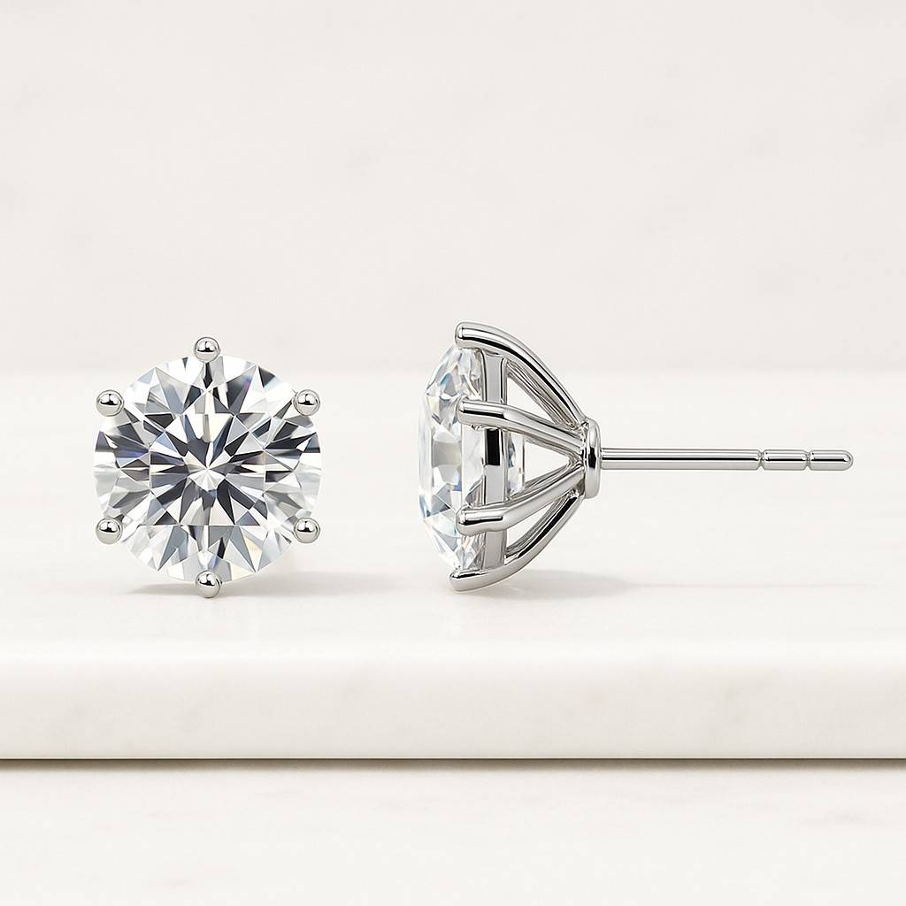 Round Small Diamond Stud Diamond Earrings for Her Genuine Lab Grown Diamond Stud for Her