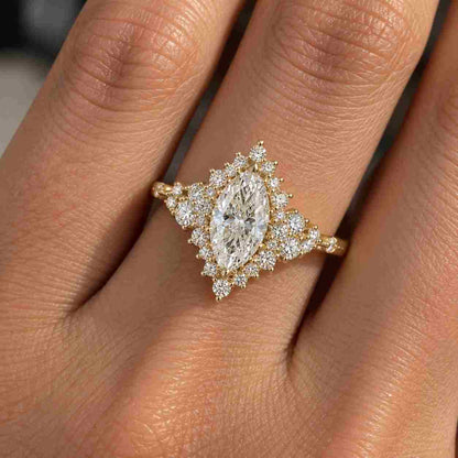 Sculptural Marquise Lab Grown Diamond Ring in 14k Yellow Gold- IGI LG671435406
