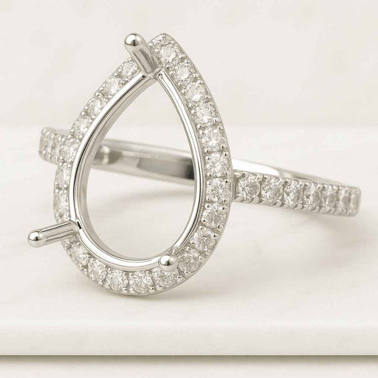 Semi Mount Emerald Cut Oval Princess Square Round Wedding Ring Rose Gold Diamond Halo Ring