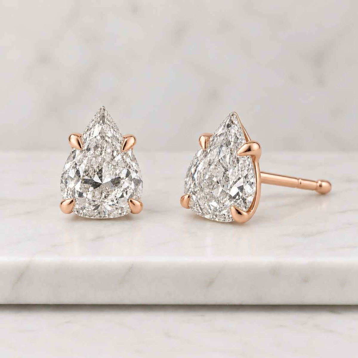 shield cut diamond stud earrings, 14k gold lab grown diamond, igi certificate available
