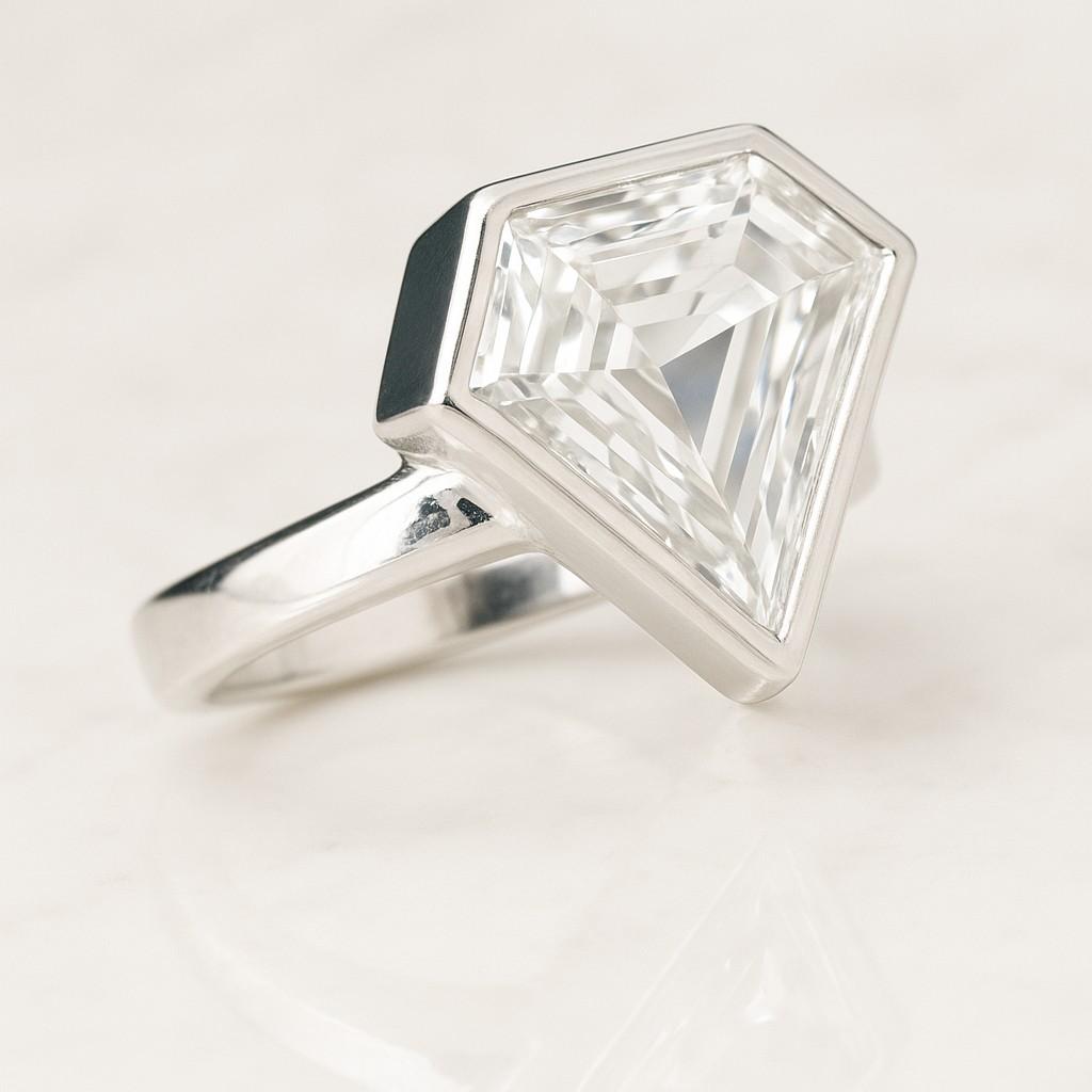 Three Stone Shield Cut Lab Grown Diamond Bezel Set Ring