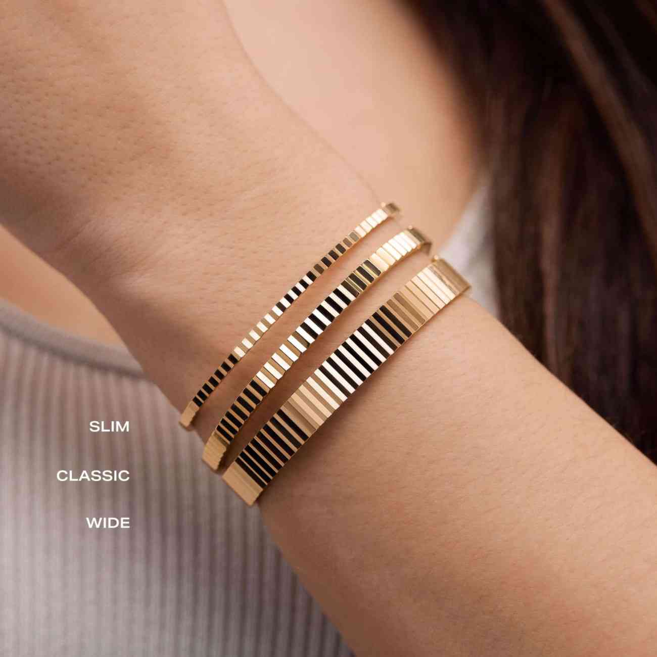 14K Yellow Gold Fluted Wedding Bangle Bracelet