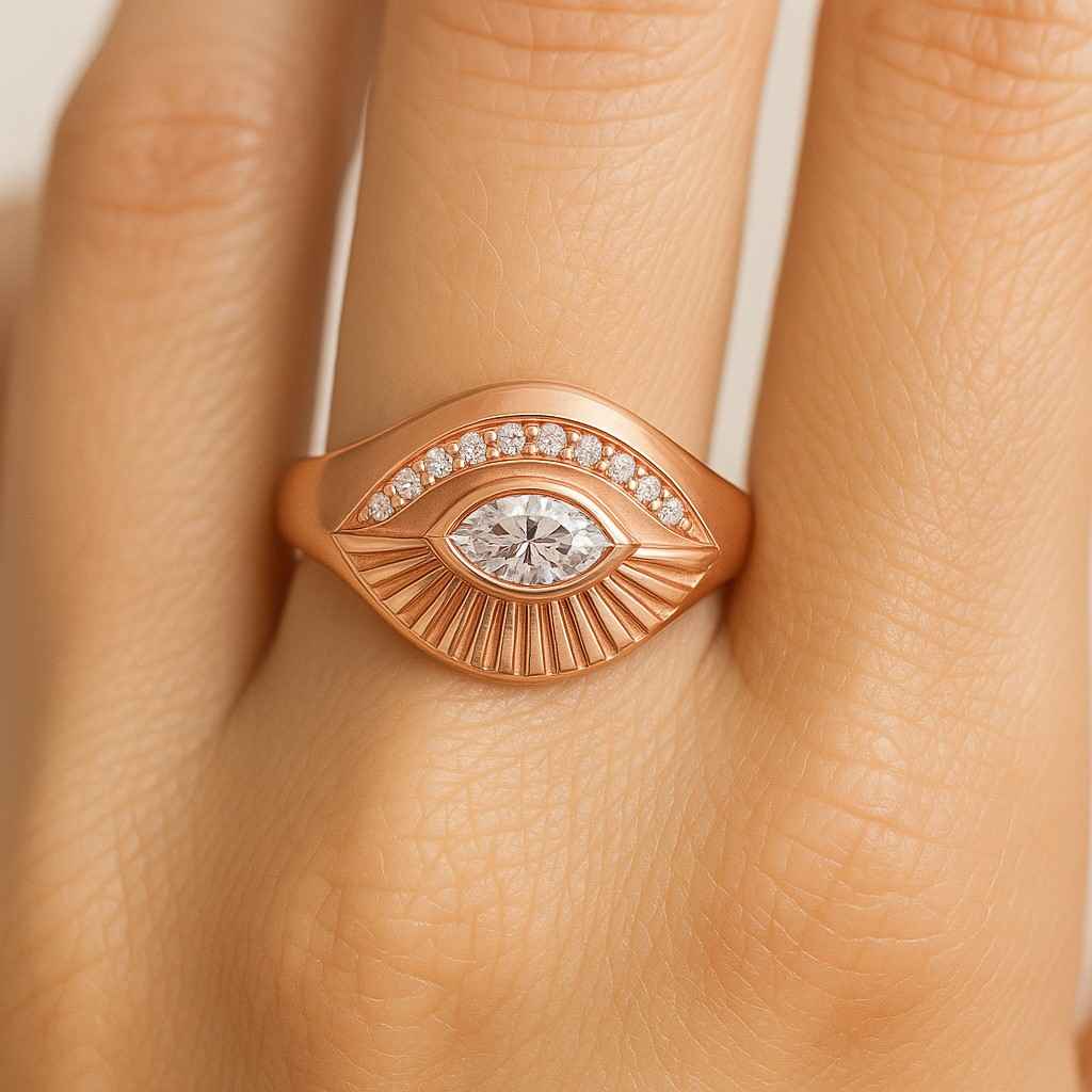 Shiny Golden Metal Evil Eye Ring Realistic 3D Eye Open Ring Chunky Protecting Eye Ring Glam Rock Style Eye Ring ToughCandy