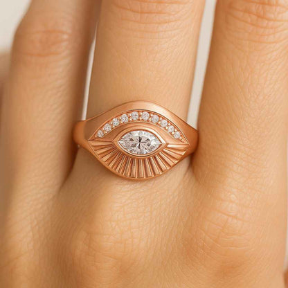 Shiny Golden Metal Evil Eye Ring Realistic 3D Eye Open Ring Chunky Protecting Eye Ring Glam Rock Style Eye Ring ToughCandy