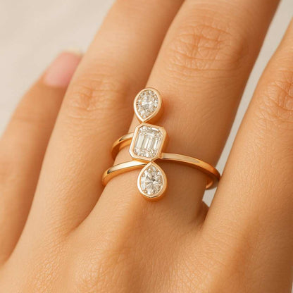 Three Stone Diamond Engagement Ring Certified Emerald Cut Lab Grown Diamond Ring