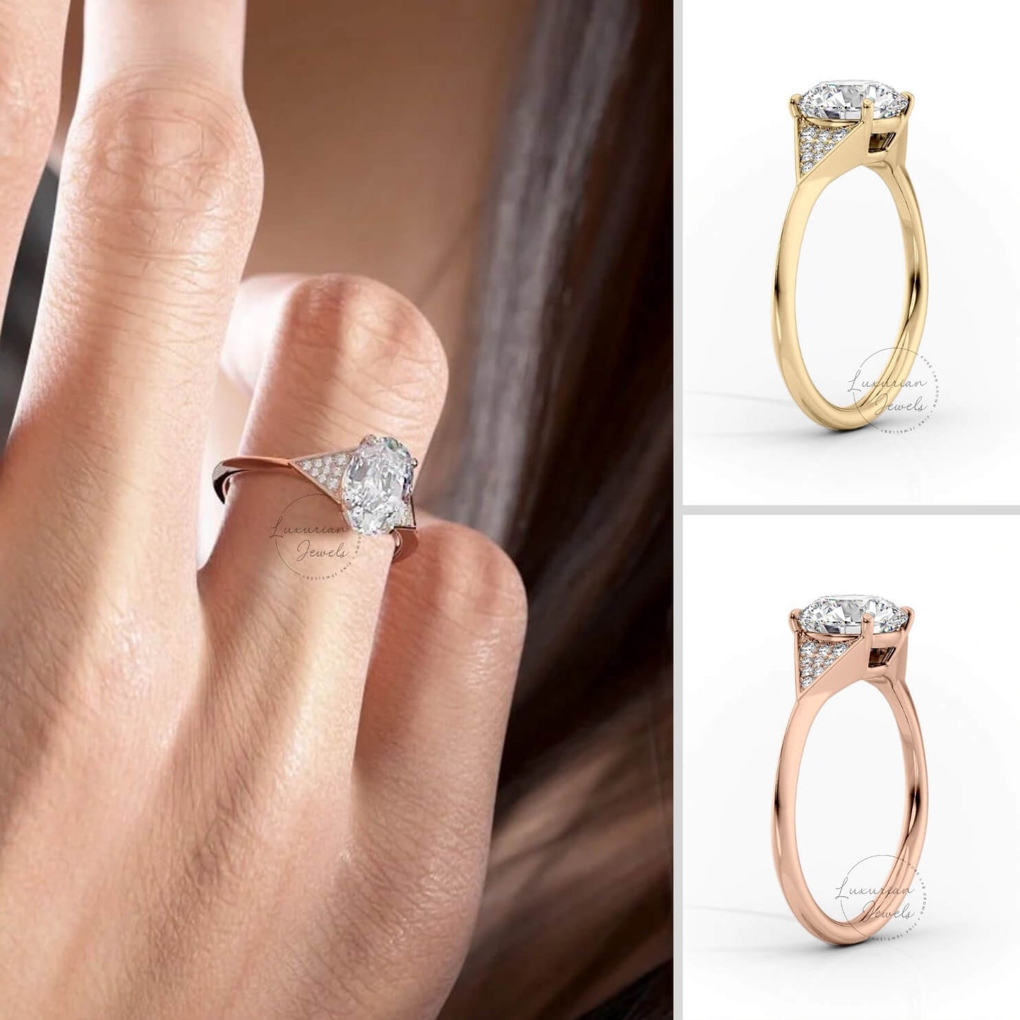 Side Diamond Triangle Shape Ring