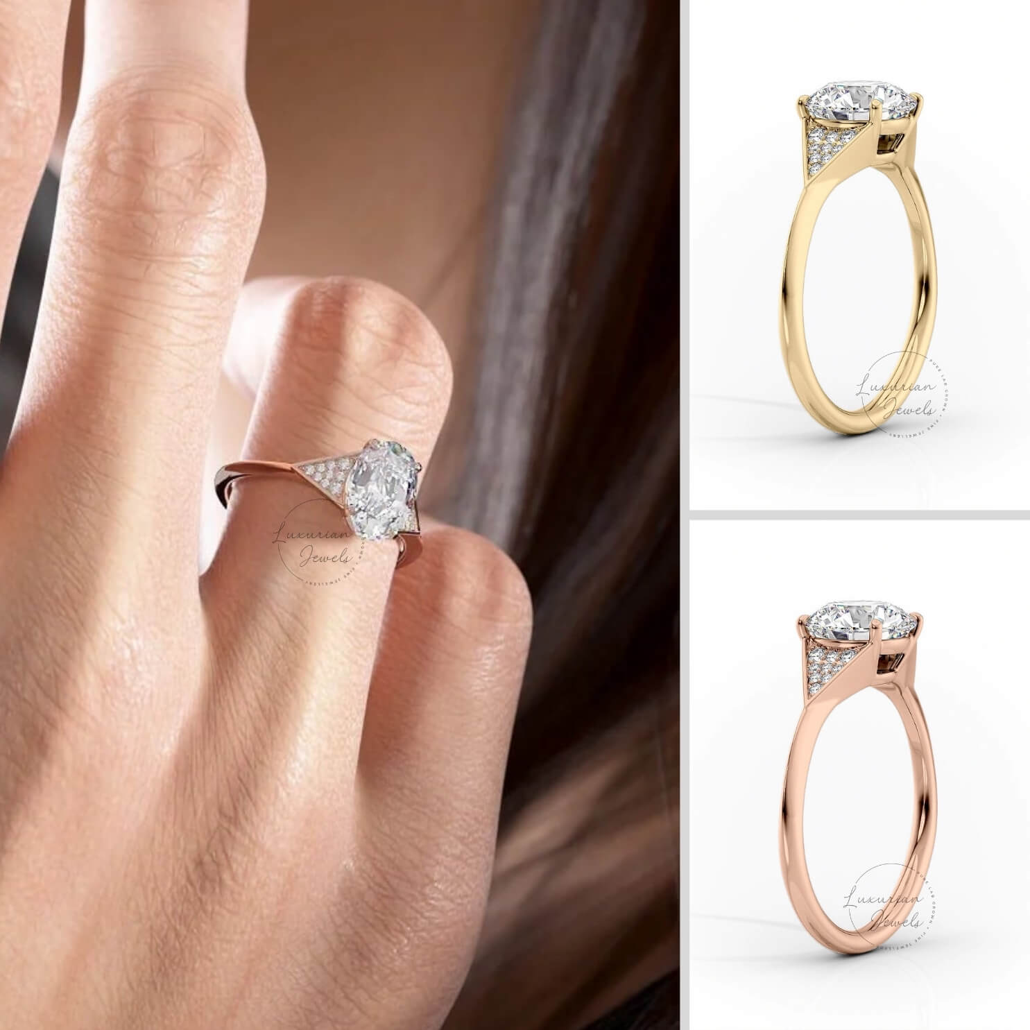 Side Diamond Triangle Shape Ring