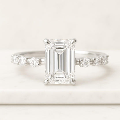 Side Emerald Moissanite Three Stone Engagement Ring Three Stone Engagement Ring